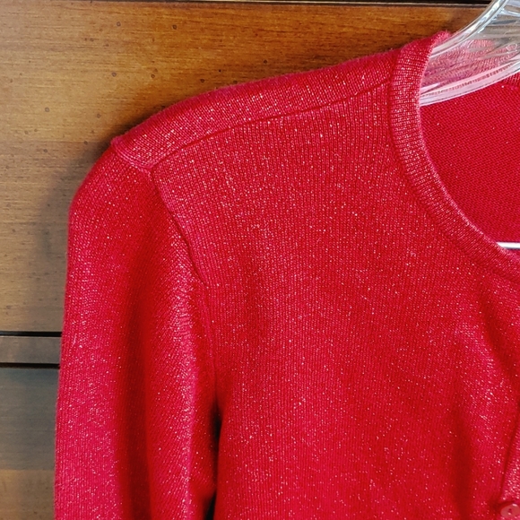 Metallic Red Button up Sweater by Liz Claiborne Petite - Picture 3 of 11